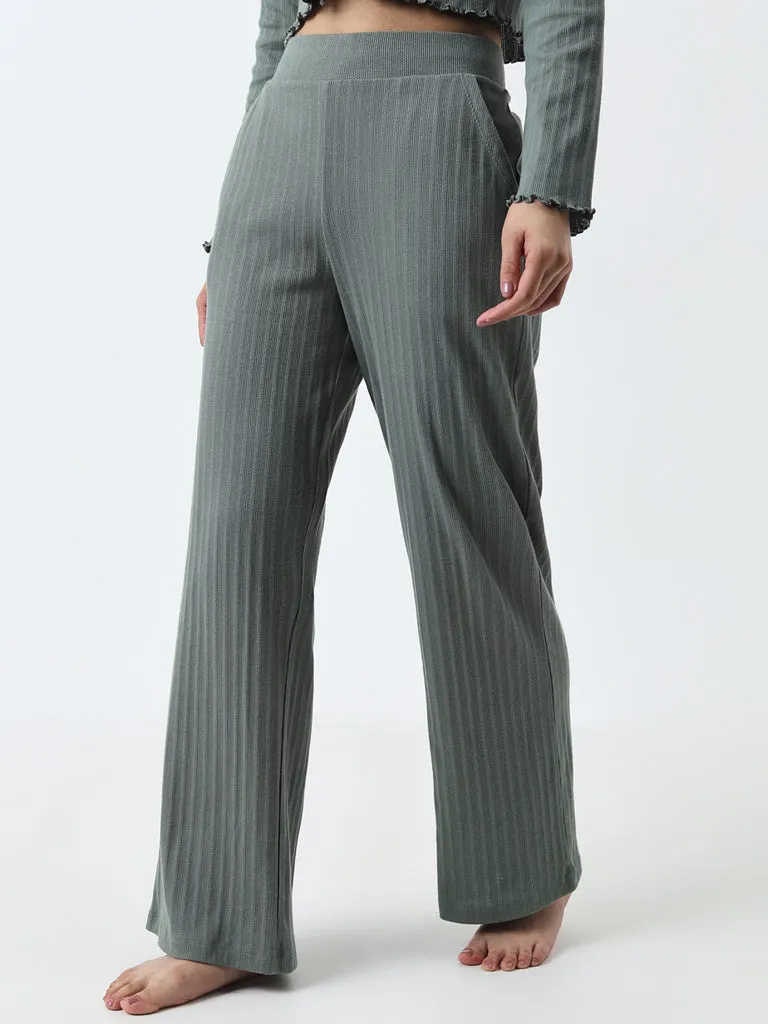 Superstar Sage Self-Pattern Striped High-Rise Cotton Pants