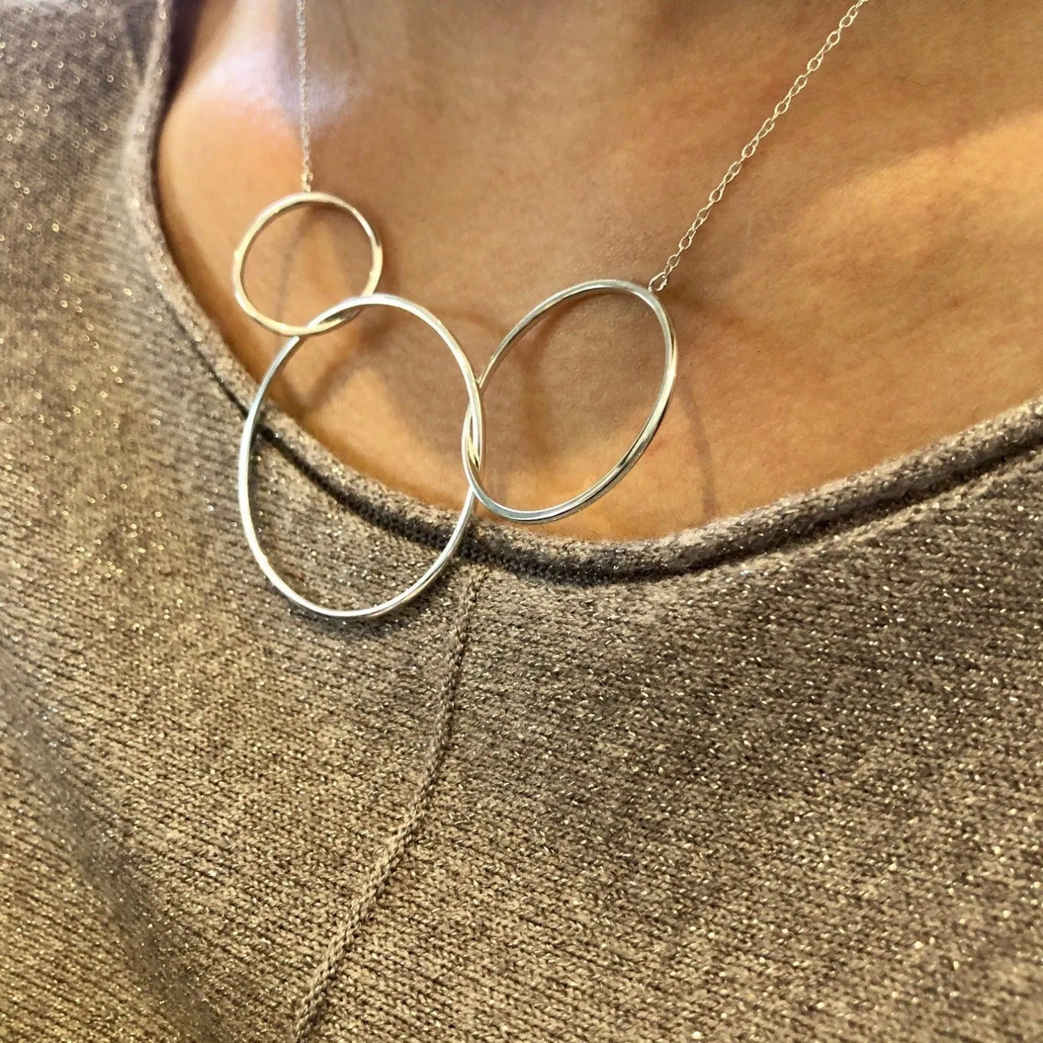 Three Halo Necklace in Sterling Silver