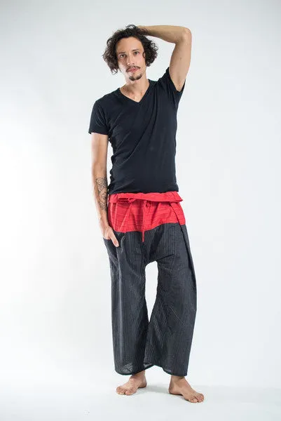 Unisex Two Tone Pinstripe Thai Fisherman Pants in Black Red