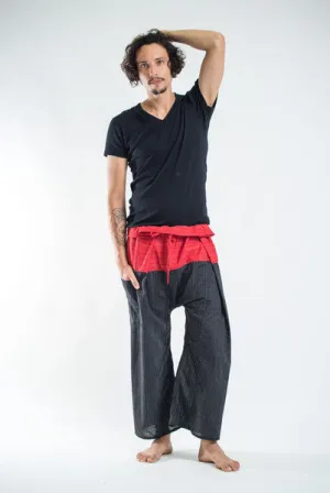 Unisex Two Tone Pinstripe Thai Fisherman Pants in Black Red