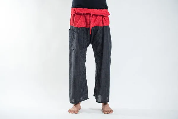 Unisex Two Tone Pinstripe Thai Fisherman Pants in Black Red