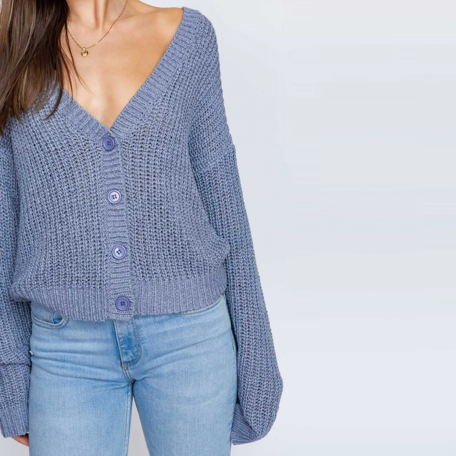 V-Neck Cardigan (Blue)