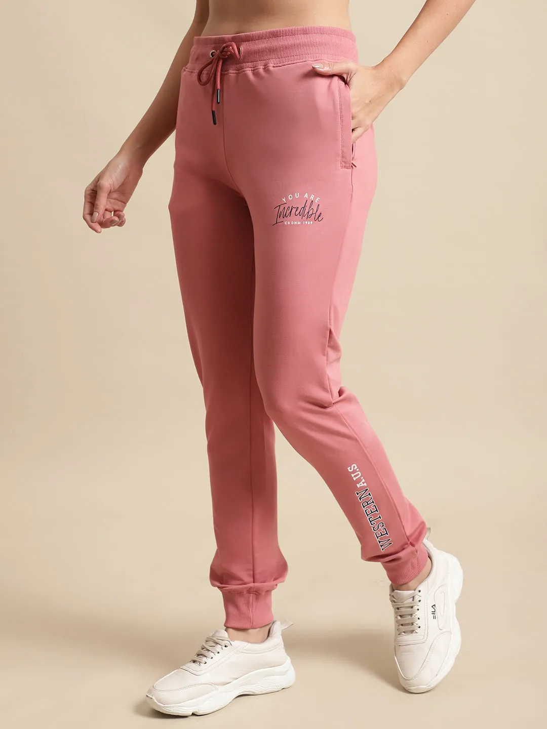 Women's Casual  Pink Full length Mid rise Jogger Pants