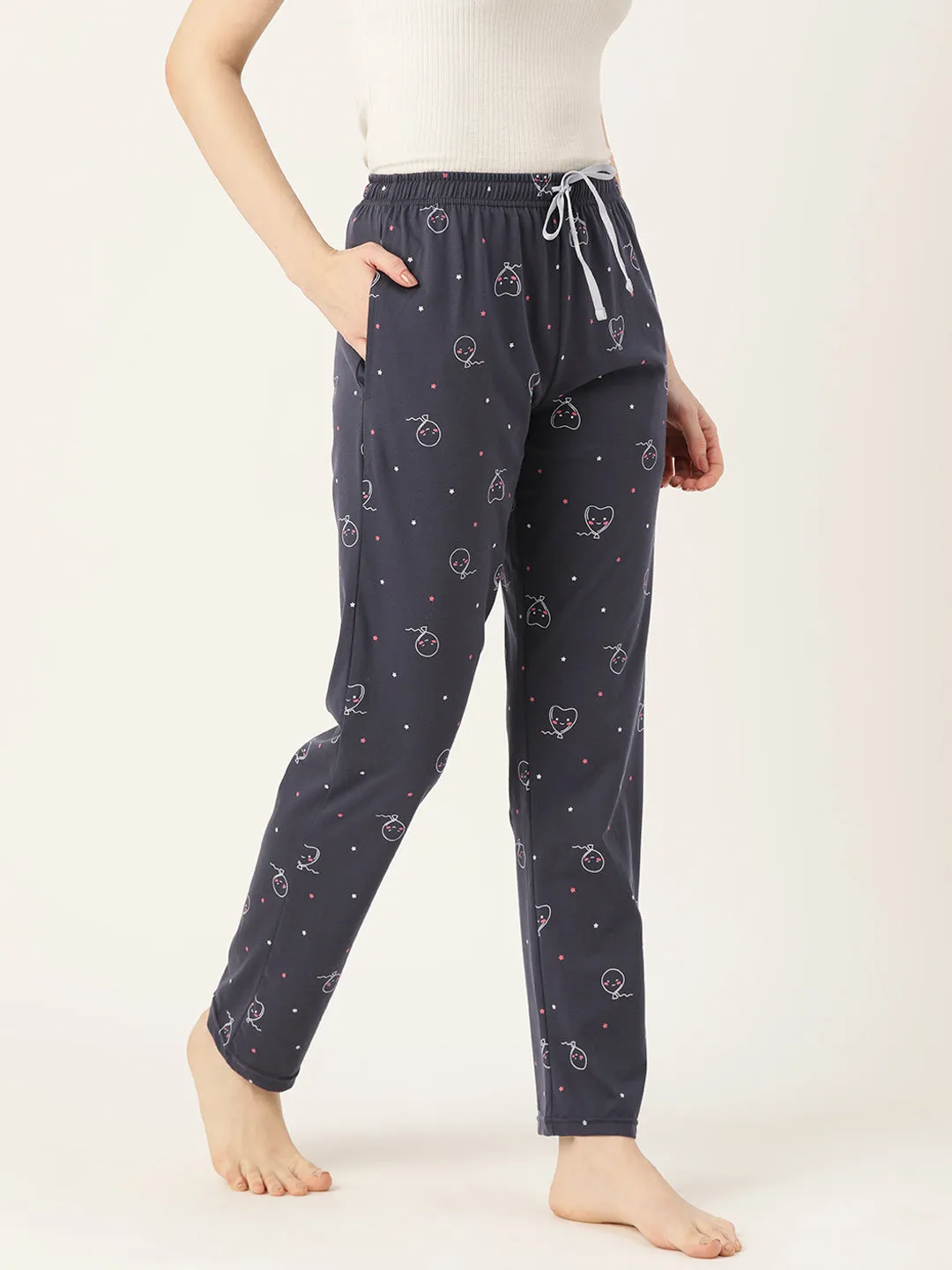 Women's Printed Cotton Navy Blue Lounge Pants | LDLW-2326-1 |