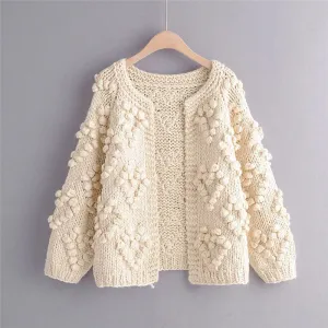 Wool Ball Bat Needle Thick Line Loose and Thin Short Sweater Cardigan Jacket